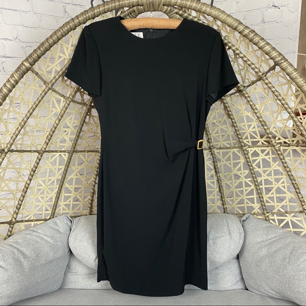 David Warren Metallic Side-Cinched Shift Dress